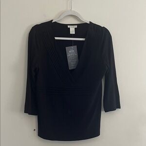 Vintage Deane & White Black Babydoll Surplice V‎ Neck Top Y2K Dark Romantic NWT